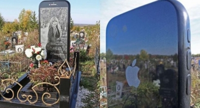 Unik! Batu Nisan Kuburan Wanita Rusia Ini Berbentuk iPhone