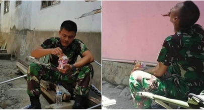 VIRAL! 2 Anggota TNI Makan Mie Instan Mentah Saat Bertugas di Palu