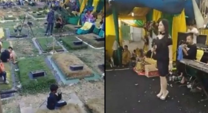 VIRAL! Pesta Pernikahan dan Dangdutan Digelar di Area Kuburan
