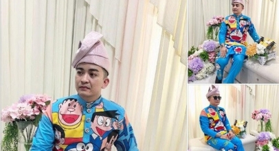 Pasangan Ini Viral Lantaran Kenakan Baju Pengantin Bertema Doraemon