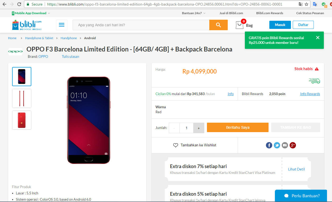 Oppo F3 FCB Limited Edition Ludes Sekejap di 3 E-commerce Terbesar
